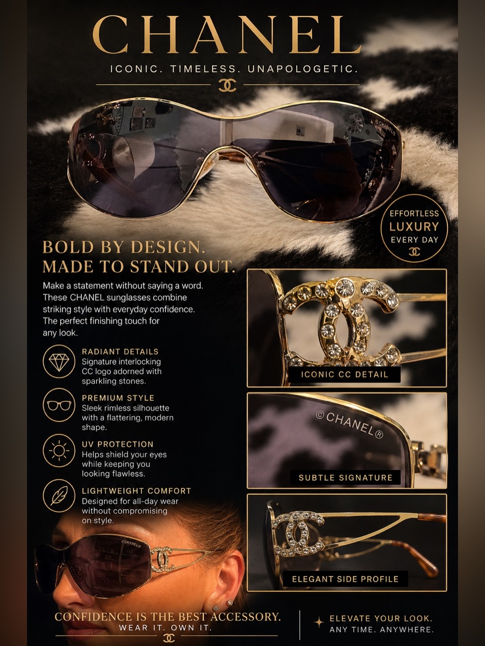 CHANEL Women's Gold Frame Sunglasses with Dark Gradient Lenses